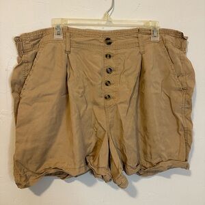 Woman’s Tan Fake Button-Up Shorts
